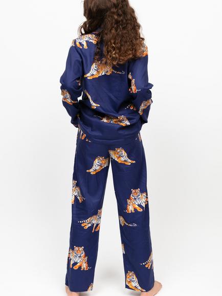 Minijammies Kids' Tiger Print Long Sleeve Pyjama Set, Navy - view 2, Navy