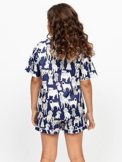 Minijammies Kids' Dog Print Shortie Pyjama Set, Navy - view 2, Navy