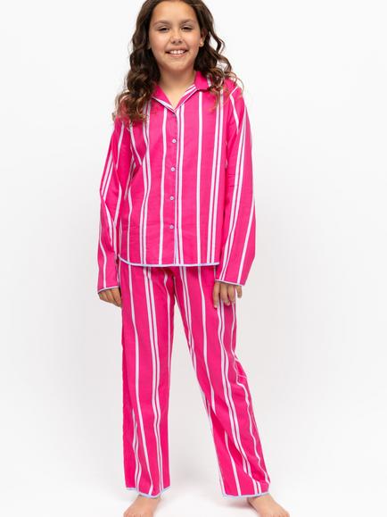 Minijammies Kids' Chloe Stripe Long Sleeve Pyjama Set, Pink, Pink