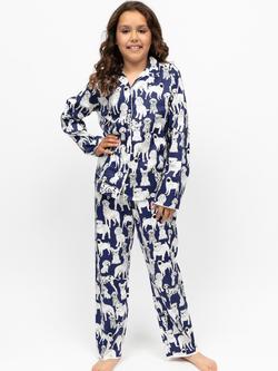 Minijammies Kids' Dog Print Long Sleeve Pyjama Set, Navy, Navy