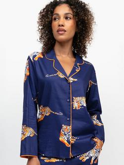Cyberjammies Indigo Tiger Print Pyjama Shirt, Navy/Multi, Navy/Multi