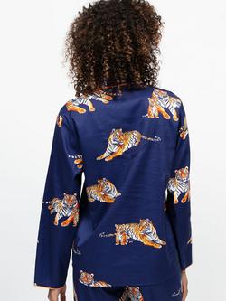 Cyberjammies Indigo Tiger Print Pyjama Shirt, Navy/Multi - view 2, Navy/Multi