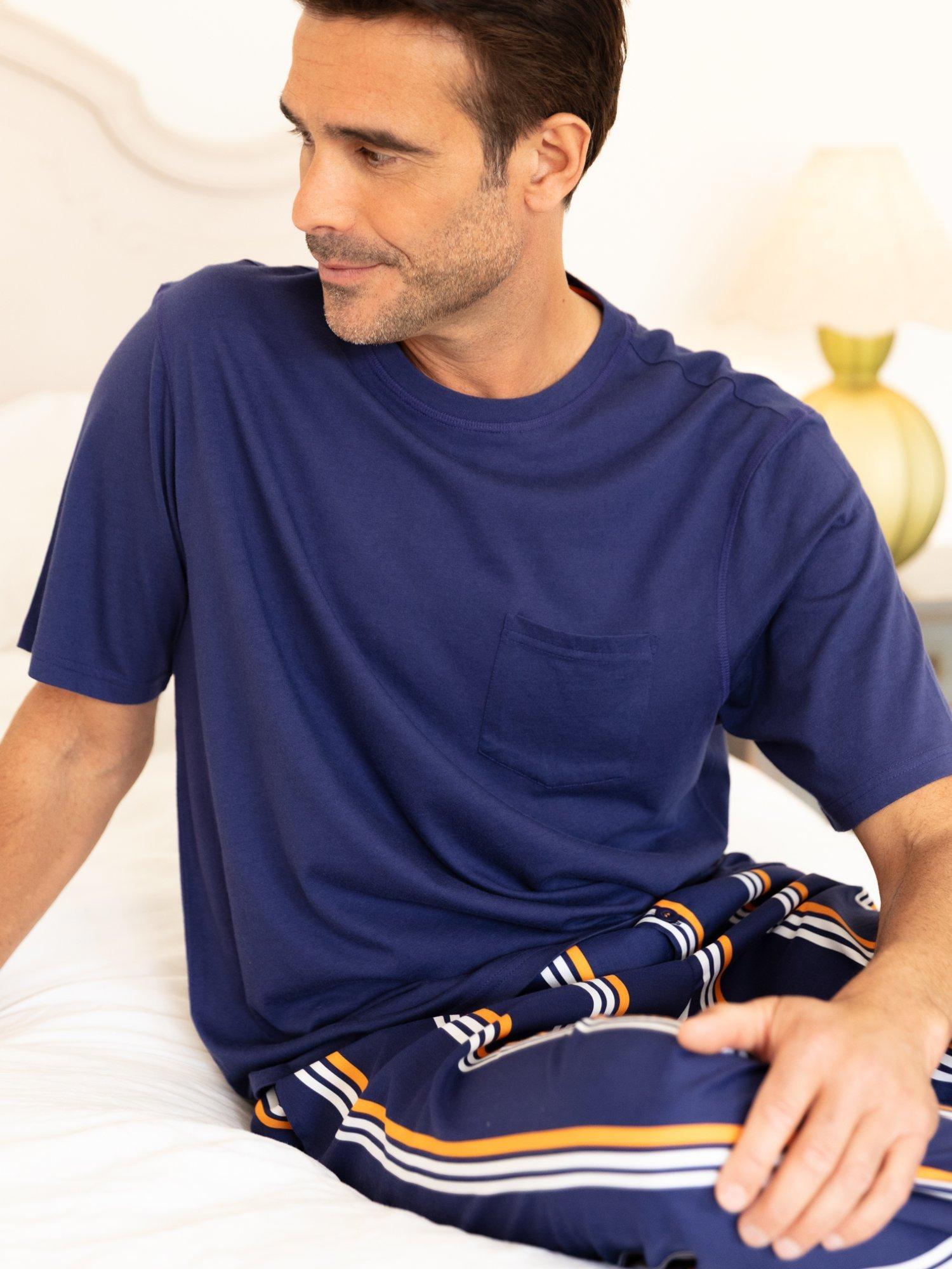 Product image 3 of 4, which shows Cyberjammies Stripe Print Pyjama Trousers, Navy/Multi, S