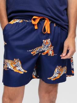 Cyberjammies Tiger Print Pyjama Shorts, Navy/Multi, Navy/Multi