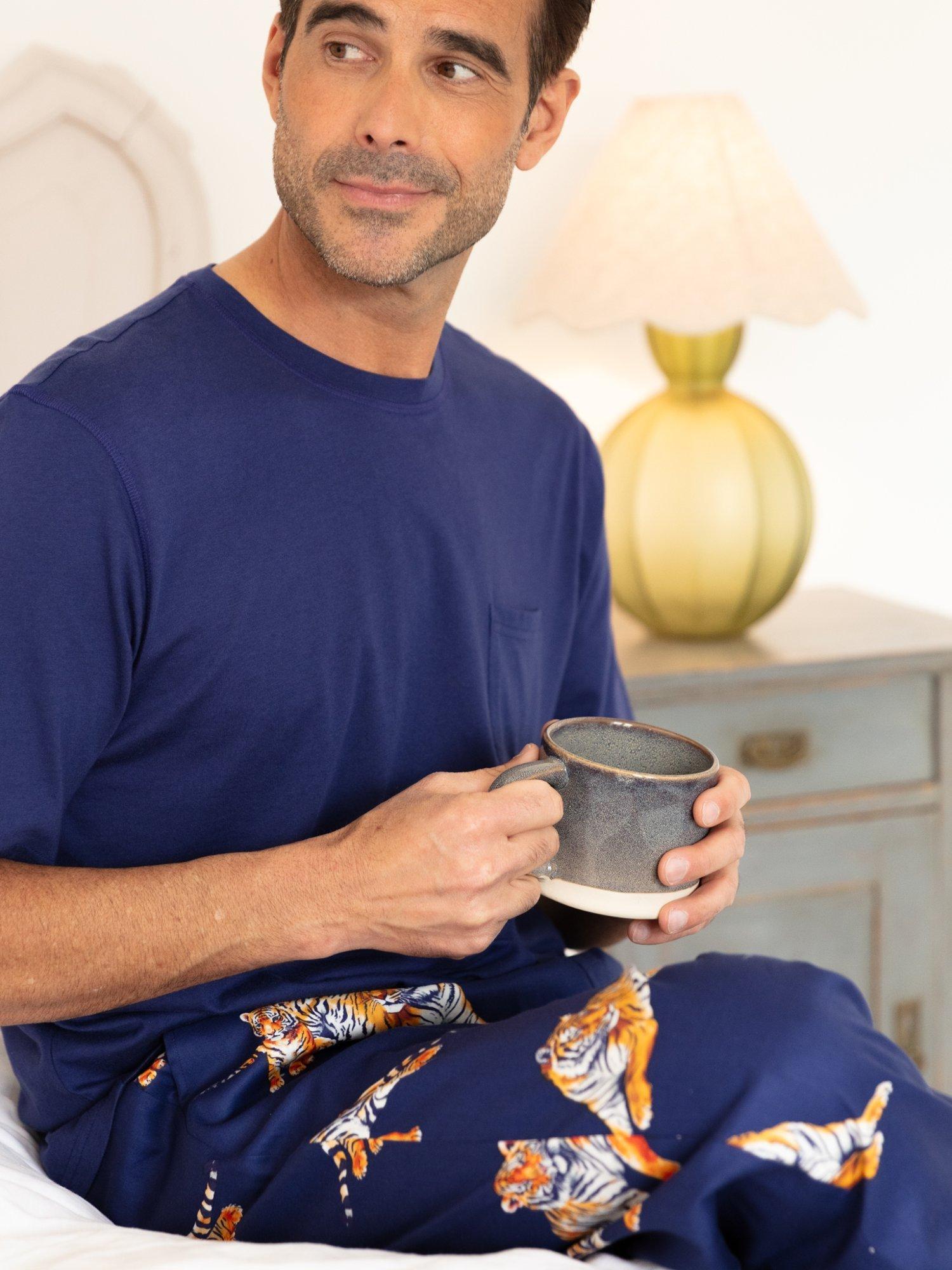 Product image 3 of 4, which shows Cyberjammies Tiger Print Pyjama Trousers, Navy/Multi, S