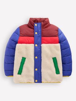 Mini Boden Kids' Borg Panel Hooded Puffer Jacket, Multi, Multi