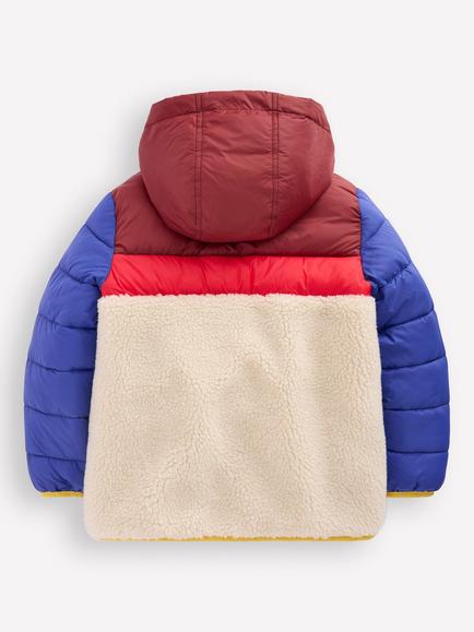 Mini Boden Kids' Borg Panel Hooded Puffer Jacket, Multi - view 2, Multi