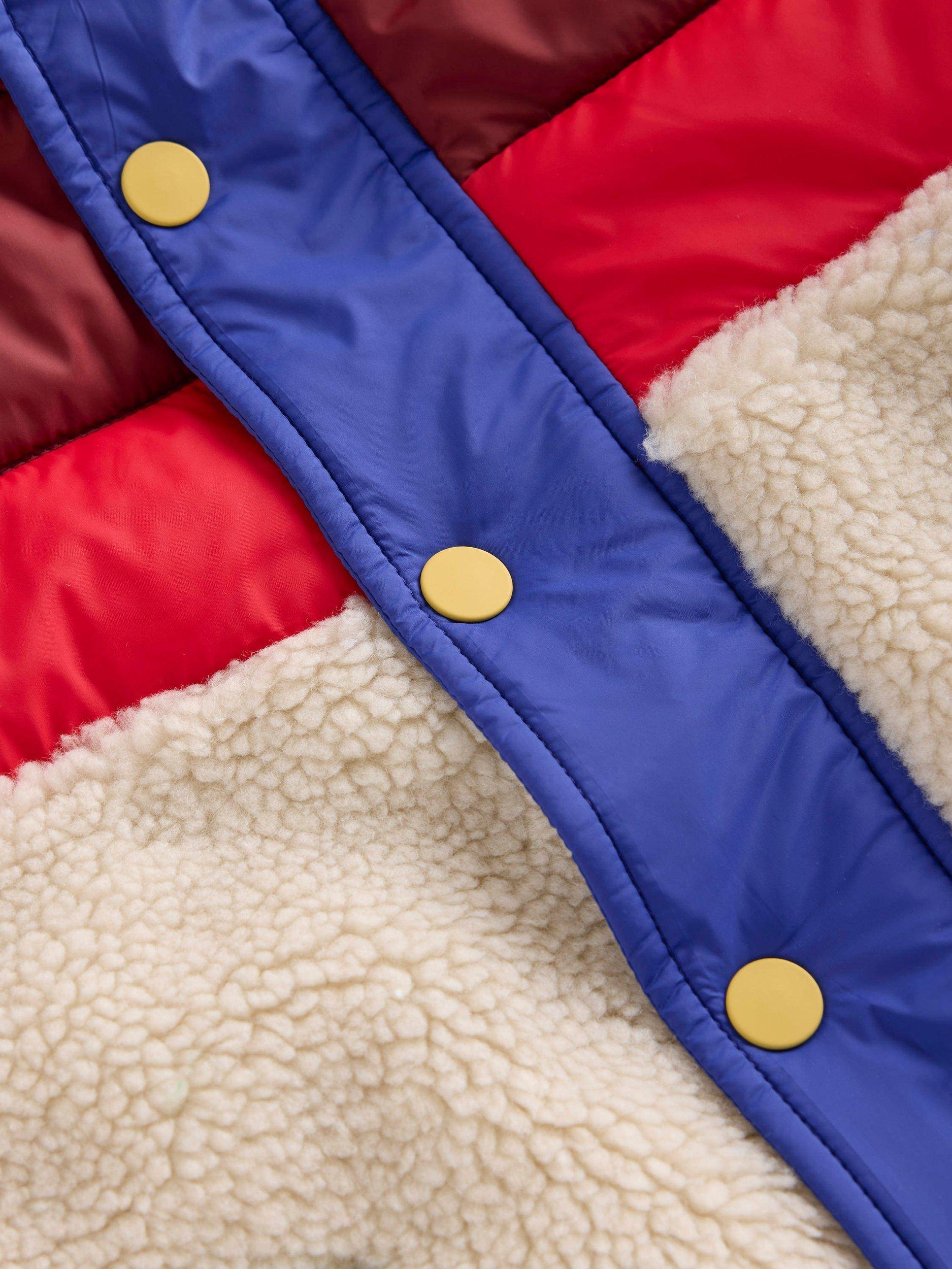 Product image 4 of 6, which shows Mini Boden Kids' Borg Panel Hooded Puffer Jacket, Multi, 2-3 years