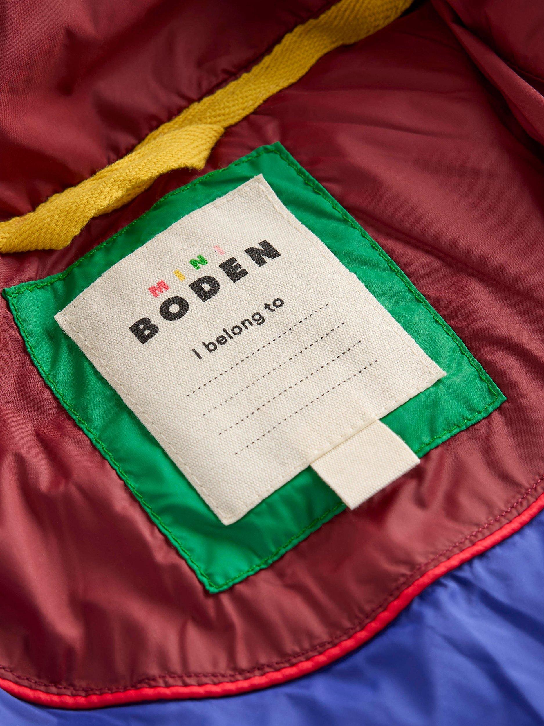 Product image 5 of 6, which shows Mini Boden Kids' Borg Panel Hooded Puffer Jacket, Multi, 2-3 years