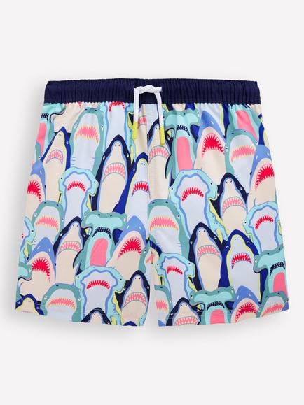 Mini Boden Kids' Essential Drawstring Swim Shorts, Multi Feeding Time, Multi Feeding Time