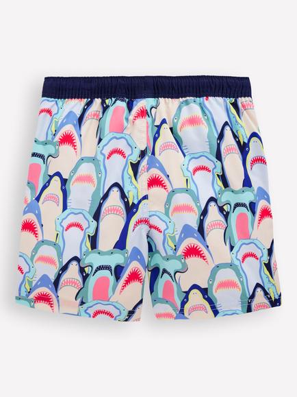 Mini Boden Kids' Essential Drawstring Swim Shorts, Multi Feeding Time - view 2, Multi Feeding Time