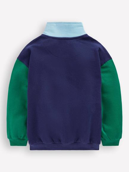 Mini Boden Kids' Cotton Half Zip Sweatshirt, Navy Colourblock - view 2, Navy Colourblock