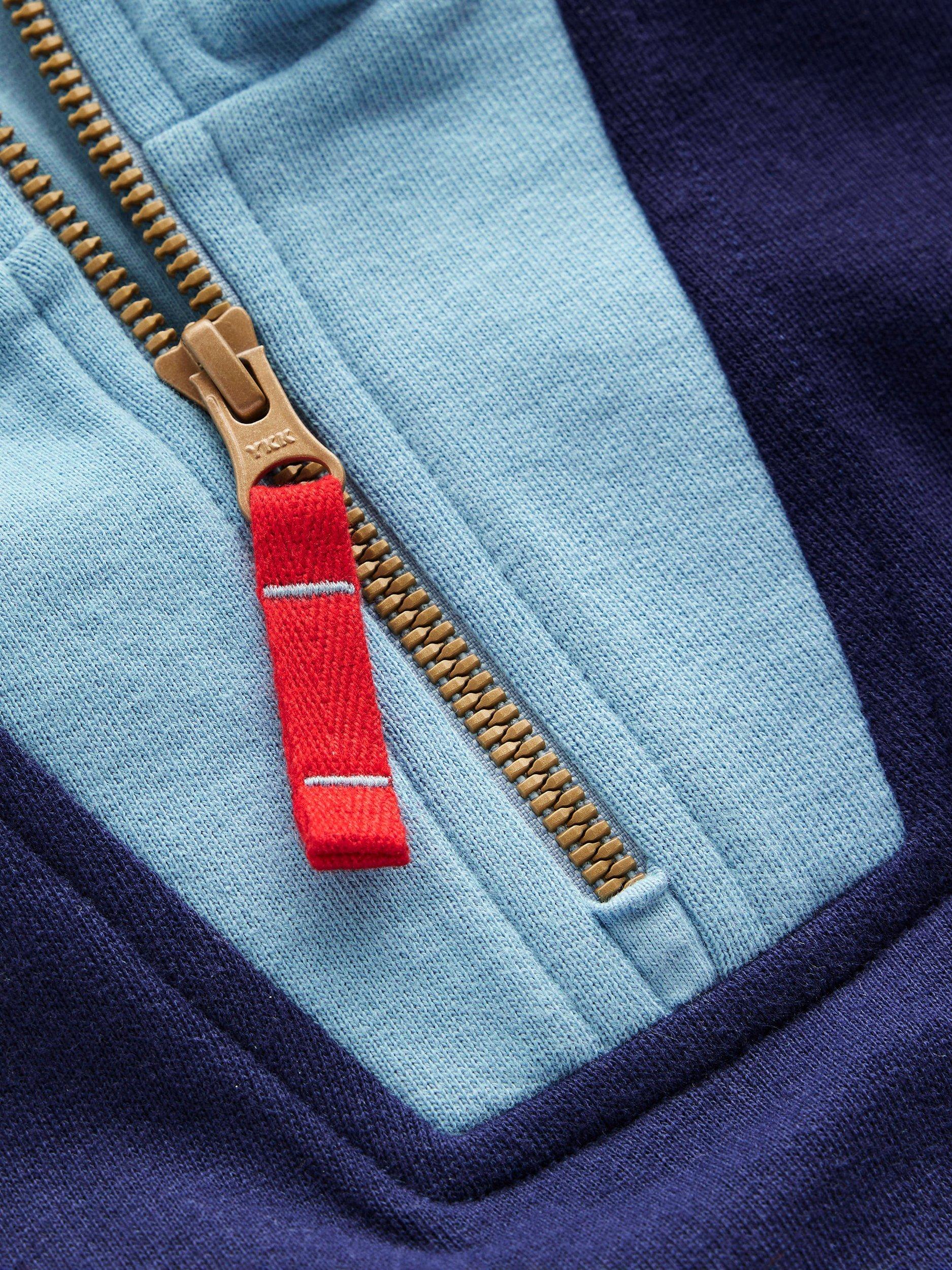Product image 3 of 3, which shows Mini Boden Kids' Cotton Half Zip Sweatshirt, Navy Colourblock, 2-3 years
