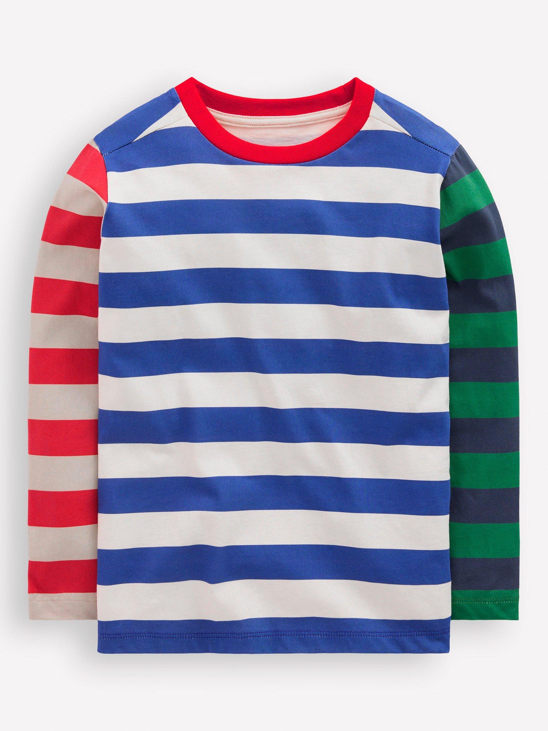 Product image 1 of 3, which shows Mini Boden Kids' Cotton Long Sleeved Striped Top, White/Multi, 2-3 years
