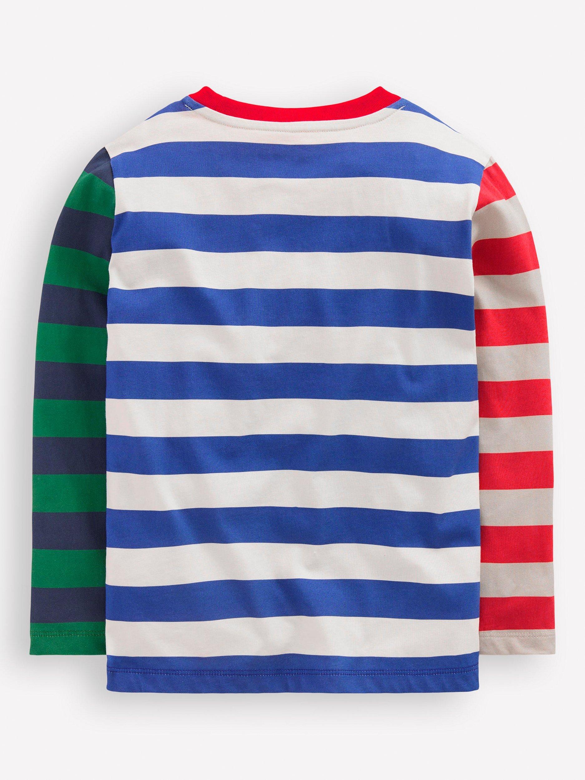 Product image 2 of 3, which shows Mini Boden Kids' Cotton Long Sleeved Striped Top, White/Multi, 2-3 years