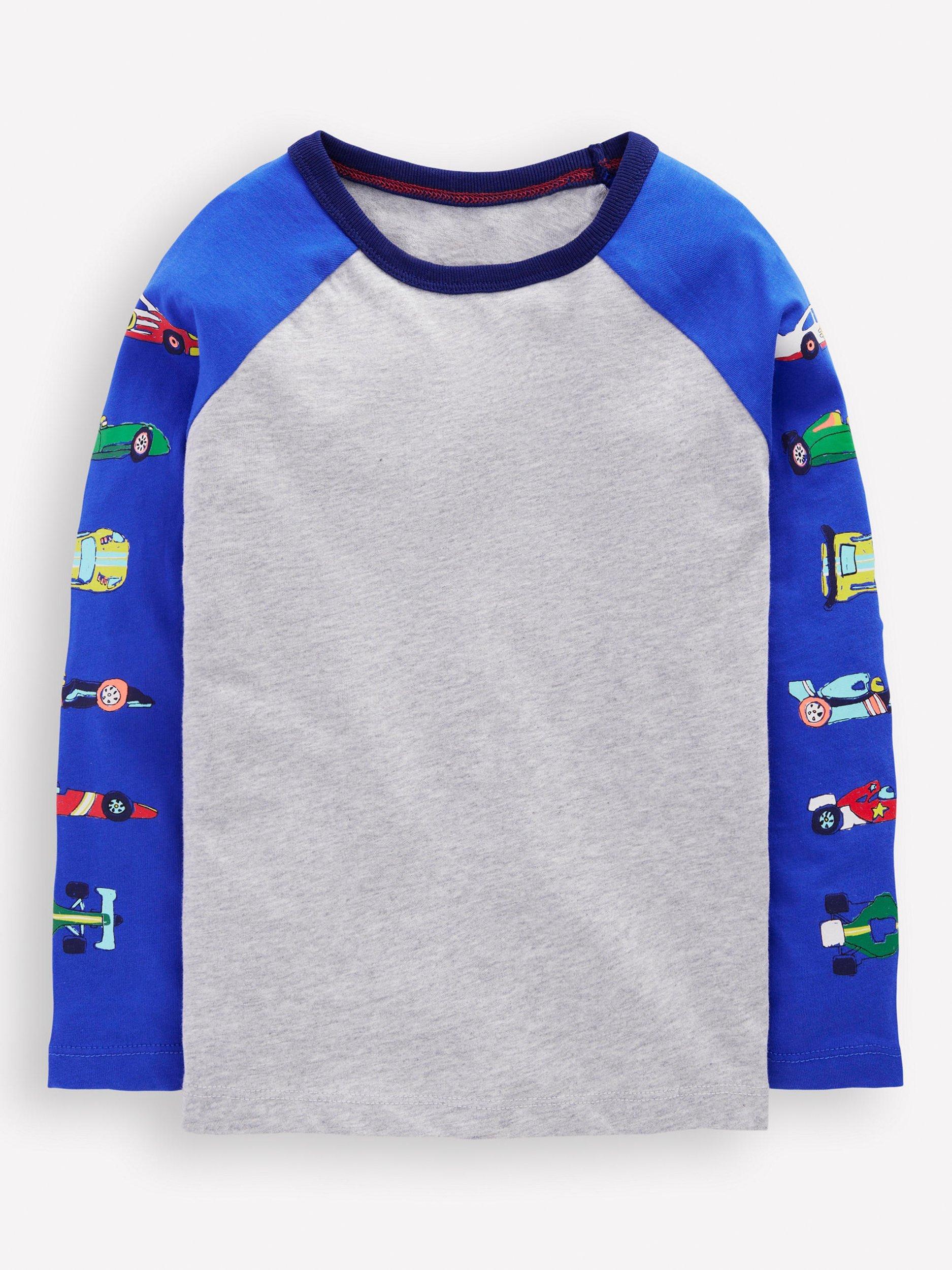 Mini Boden Kids' Cotton Long Sleeved Colour Block T-Shirt, Racing Cars