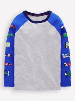 Mini Boden Kids' Cotton Long Sleeved Colour Block T-Shirt, Racing Cars, Racing Cars