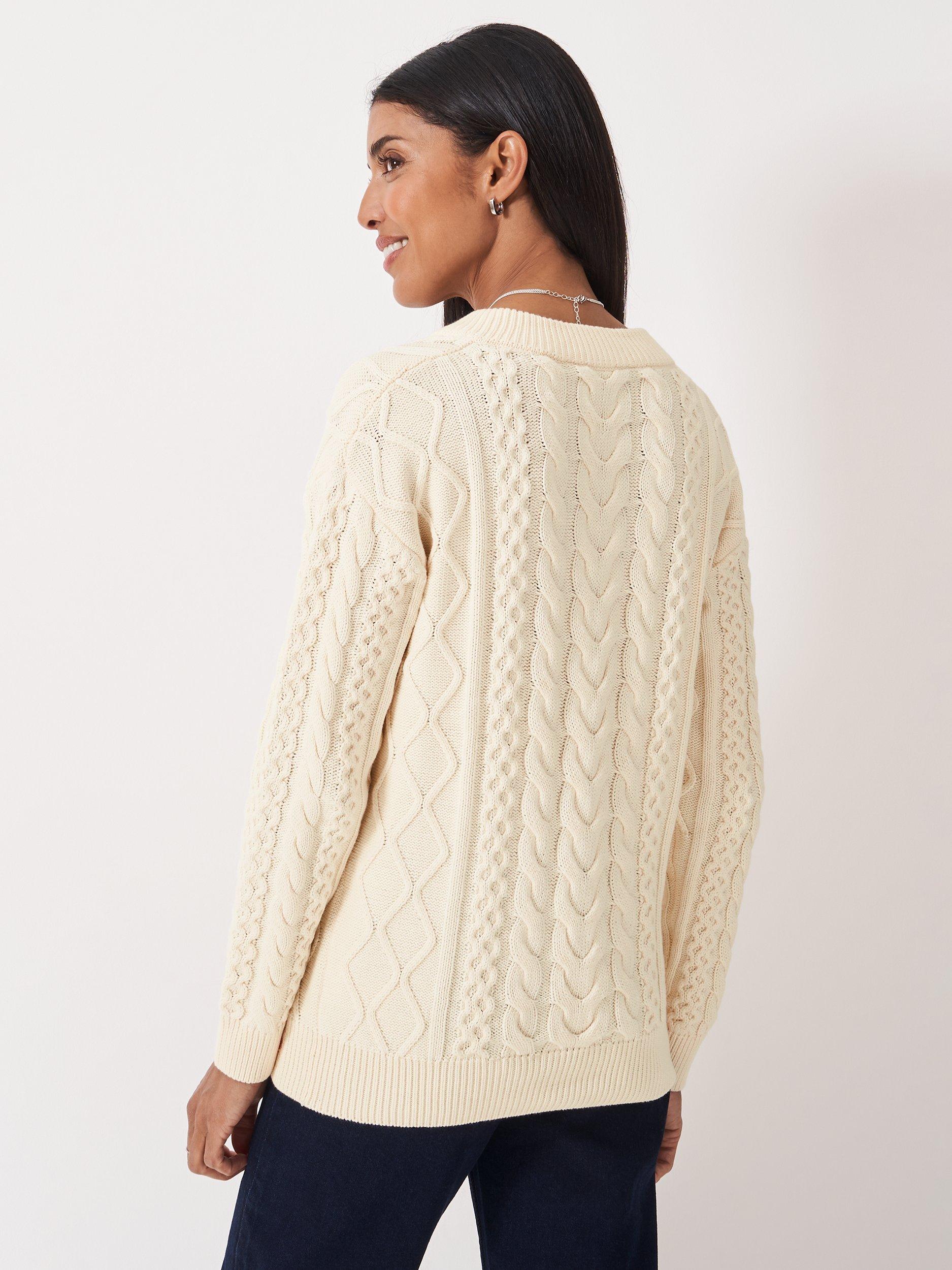 Product image 2 of 5, which shows Crew Clothing V-Neck Cable Knit Jumper, Cream, 10