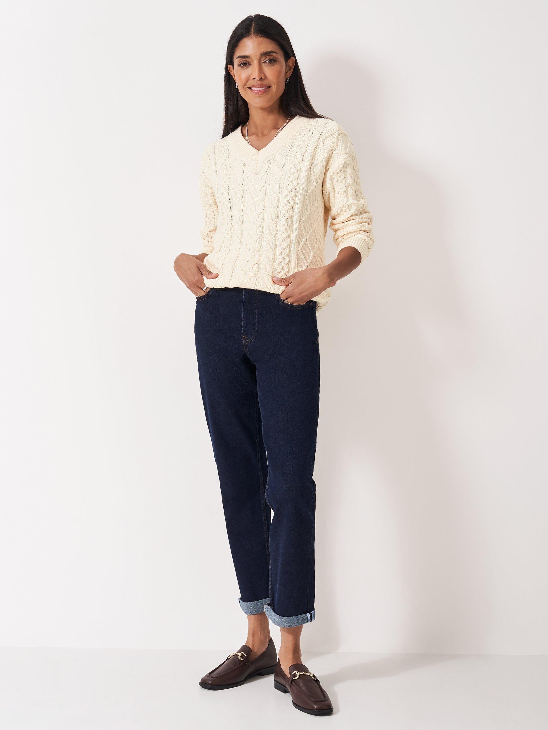 Product image 3 of 5, which shows Crew Clothing V-Neck Cable Knit Jumper, Cream, 10