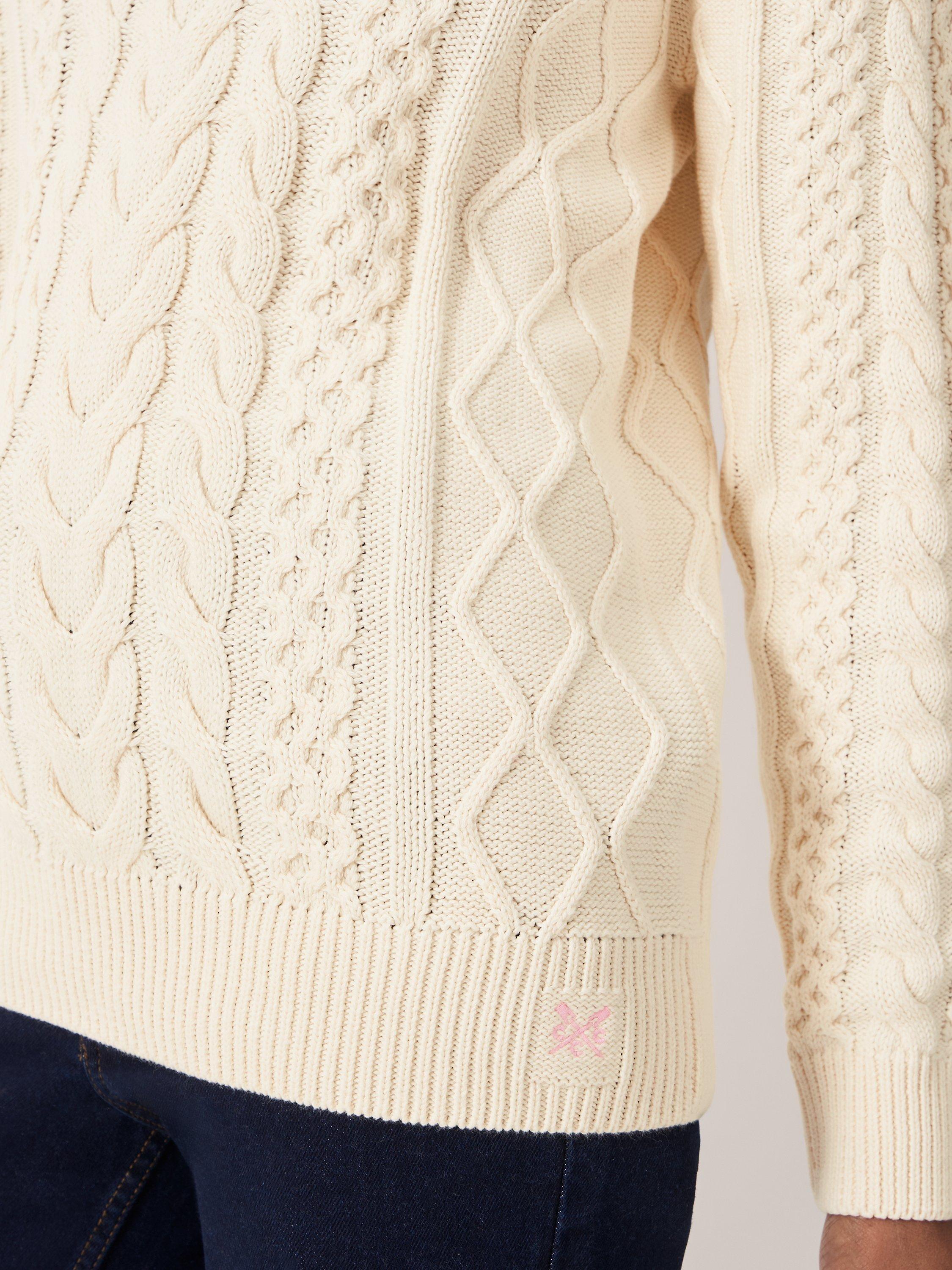 Product image 4 of 5, which shows Crew Clothing V-Neck Cable Knit Jumper, Cream, 10