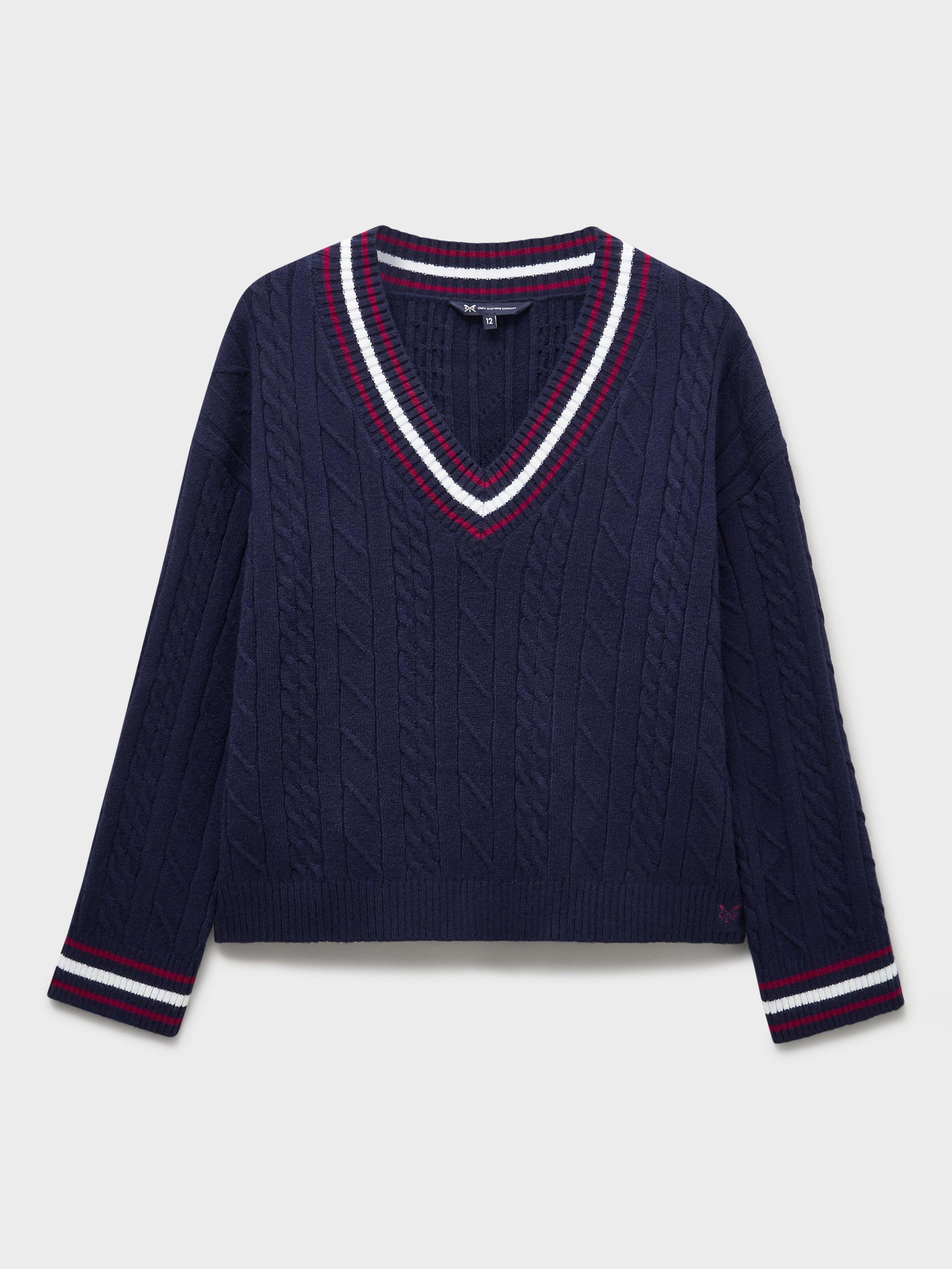 Product image 5 of 5, which shows Crew Clothing Oversized Cable Knit Cricket Jumper, Navy, 10