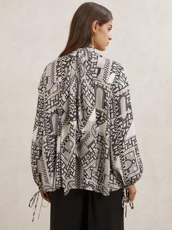 Reiss Harry High Neck Long Sleeve Blouse, Ivory/Black - view 2, Ivory/Black