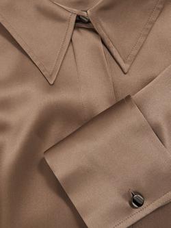 Reiss Petite Ameira Pure Silk Satin Shirt, Taupe Brown - view 2, Taupe Brown