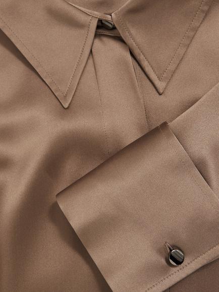 Reiss Petite Ameira Pure Silk Satin Shirt - view 2, Taupe Brown