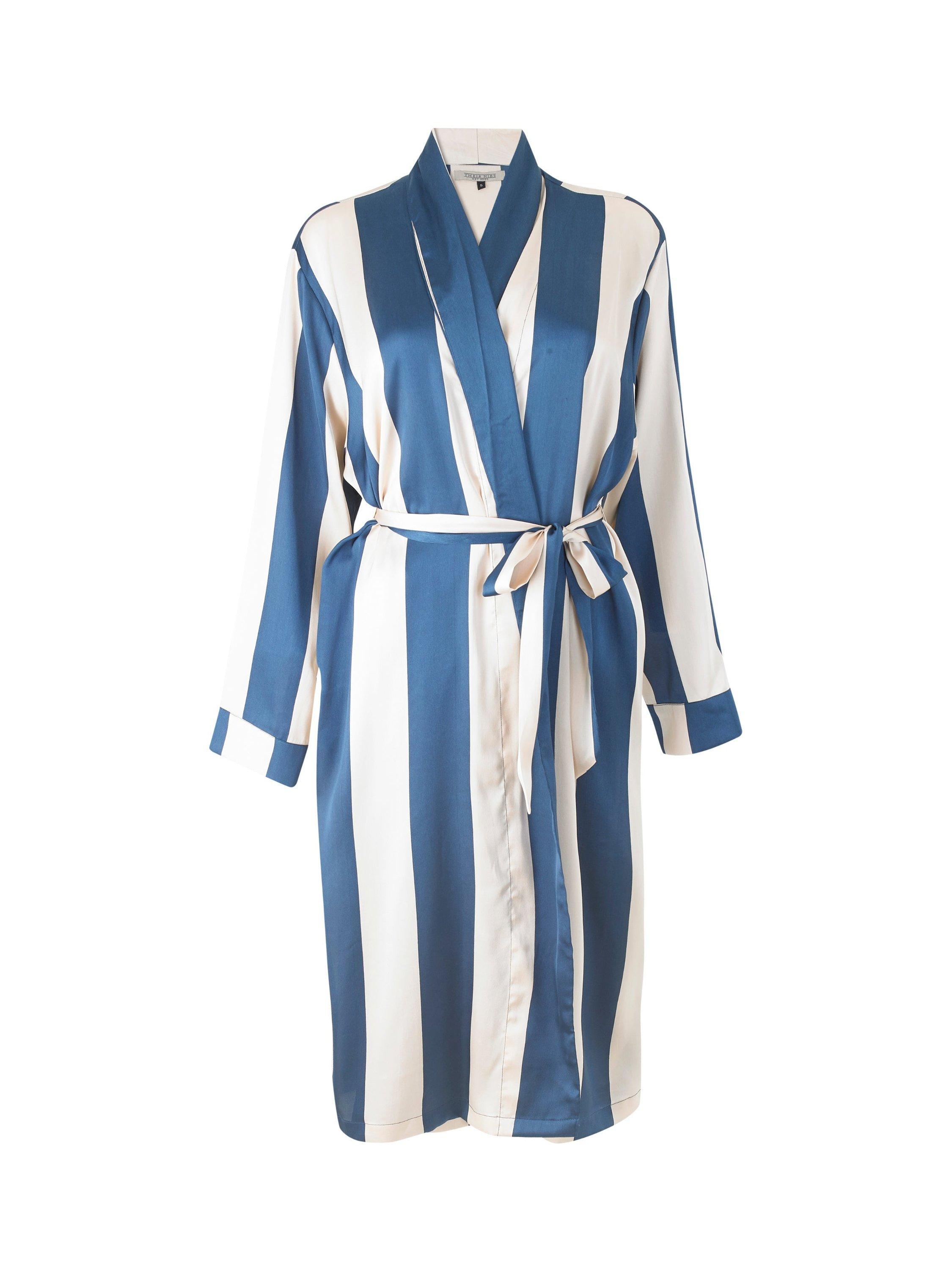 Product image 3 of 3, which shows Their Nibs Women's Satin Striped Robe, Navy, S