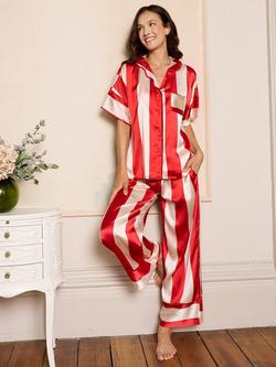 Their Nibs Satin Short Sleeve Striped Pyjama Set, Red, Red