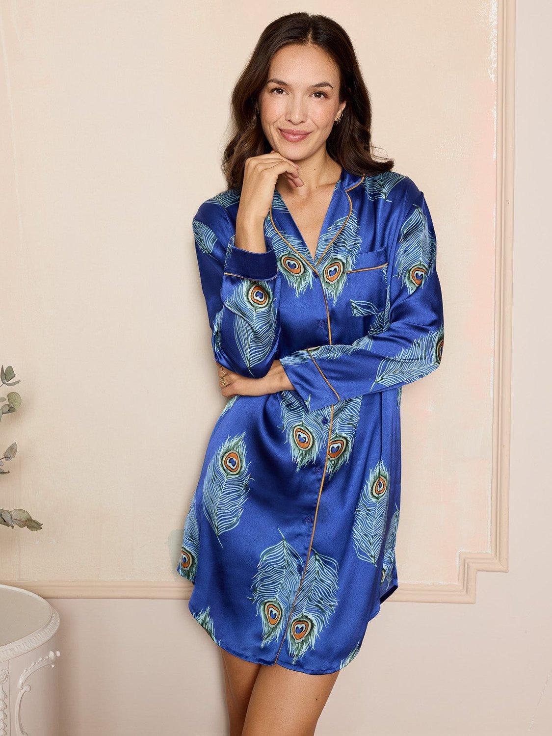 Product image 1 of 2, which shows Their Nibs Satin Short Sleeve Nightshirt, Navy, XXXL