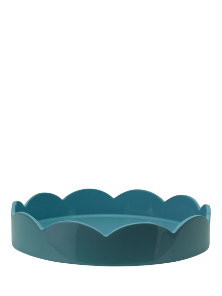 Addison Ross Scallop Lacquer Round Tray, 22cm, Denim