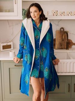 Their Nibs Peacock Feather Fleece Dressing Gown, Navy, Navy
