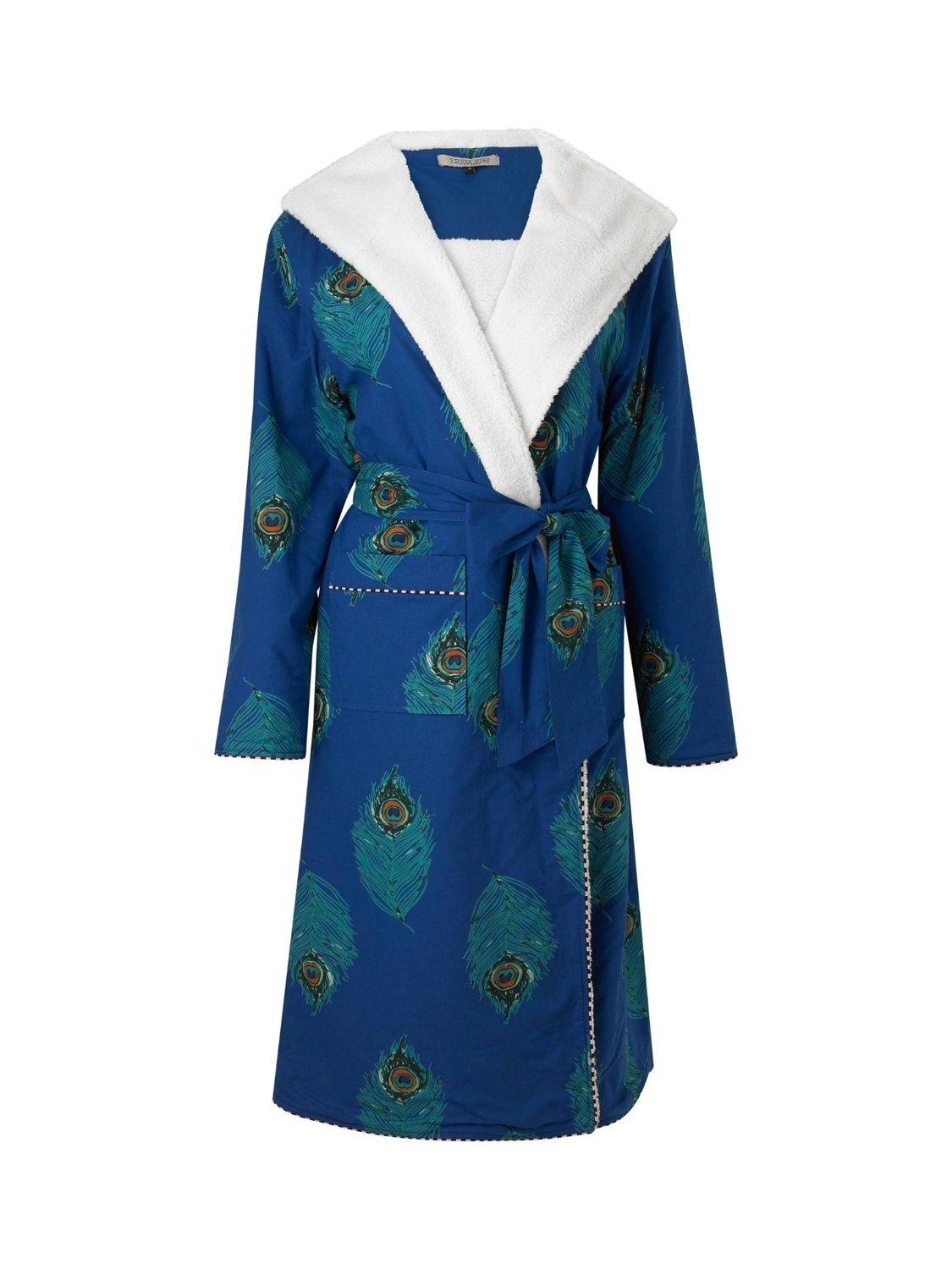 Product image 3 of 3, which shows Their Nibs Peacock Feather Fleece Dressing Gown, Navy, M