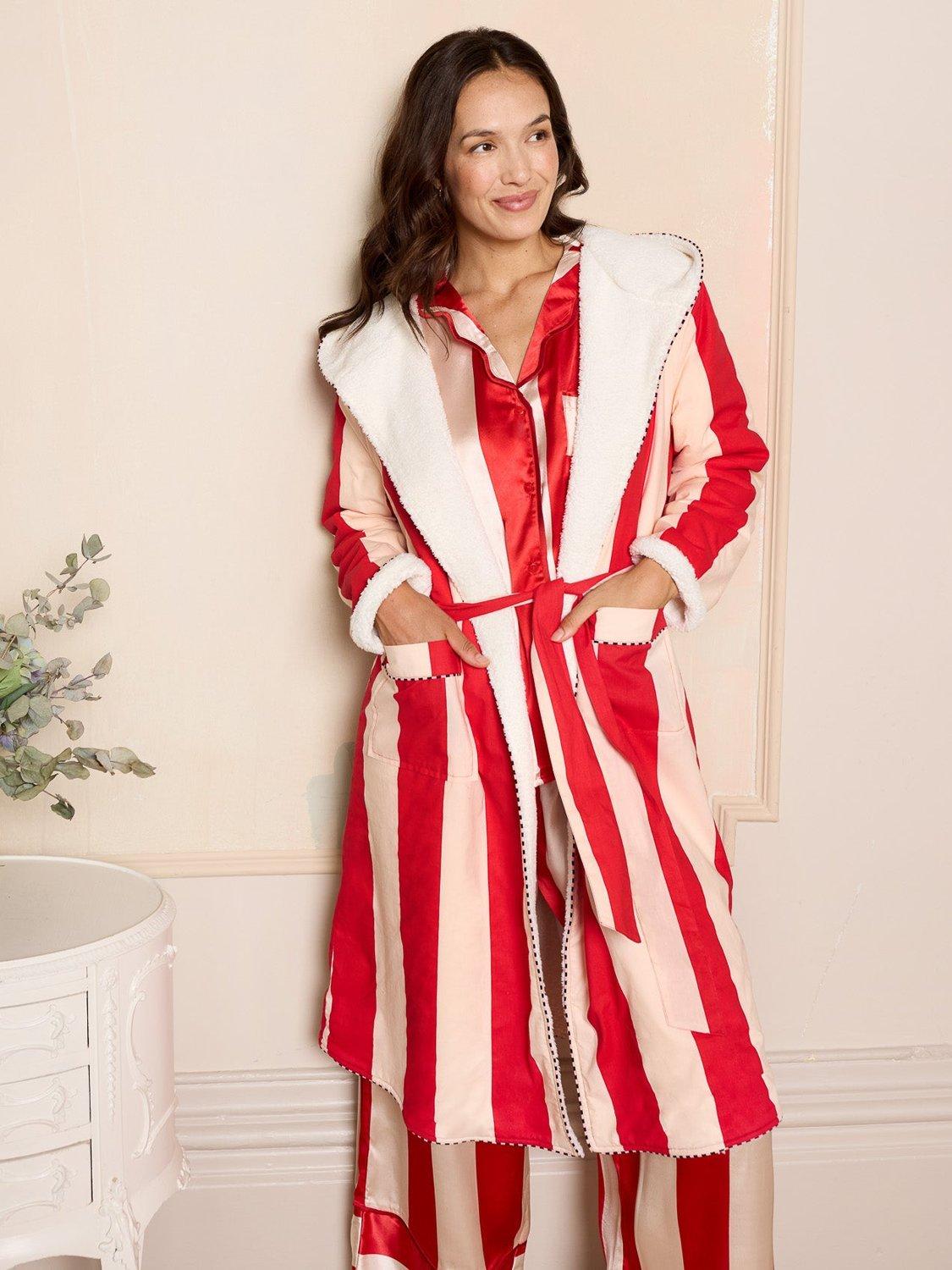 Product image 1 of 3, which shows Their Nibs Stripe Fleece Lined Dressing Gown, Red, XXXL