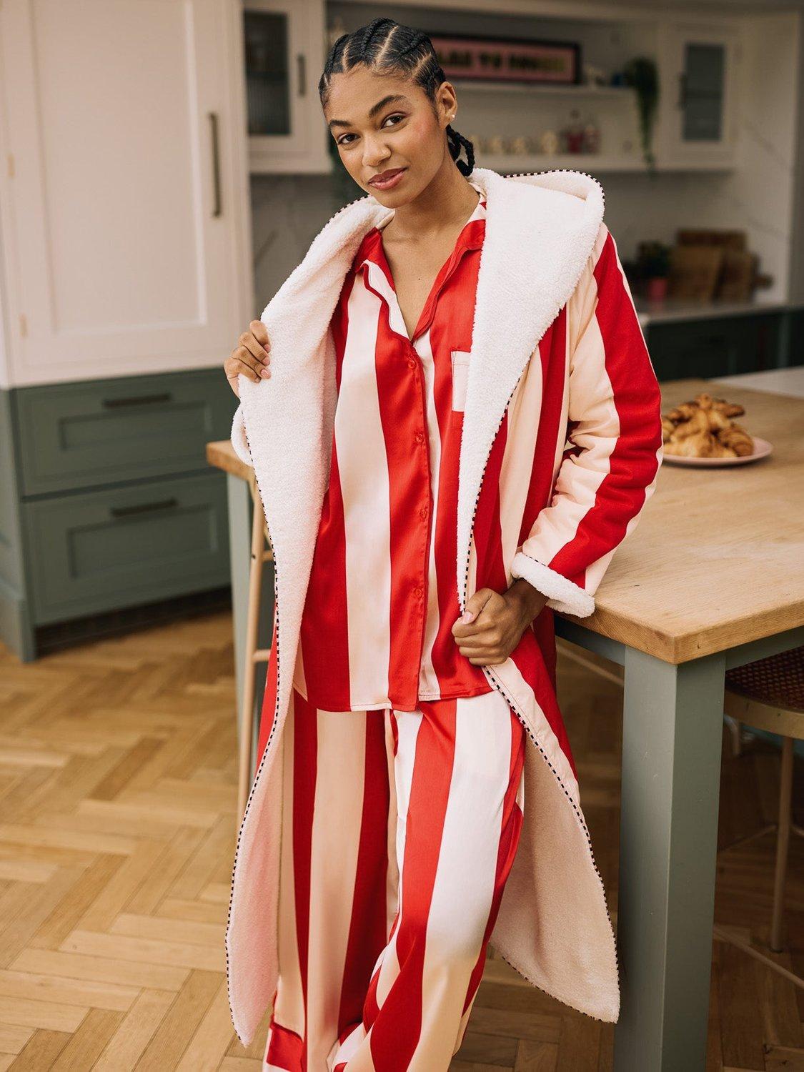 Product image 3 of 3, which shows Their Nibs Stripe Fleece Lined Dressing Gown, Red, XXXL