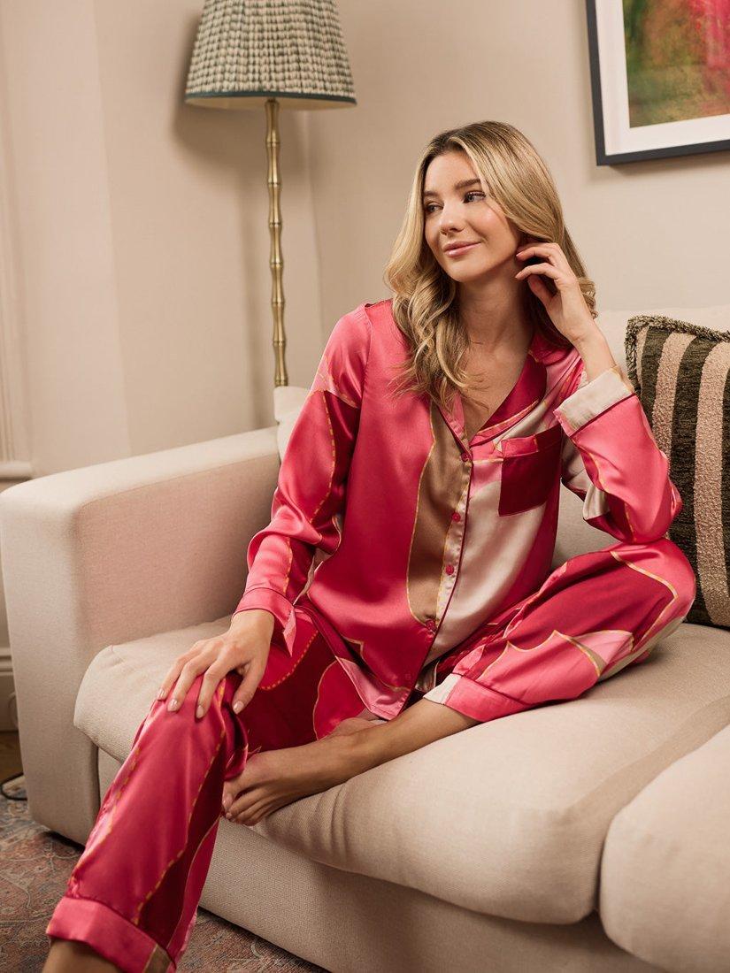 Product image 2 of 3, which shows Their Nibs Satin Long Sleeve Printed Pyjama Set, Pink, XXXL
