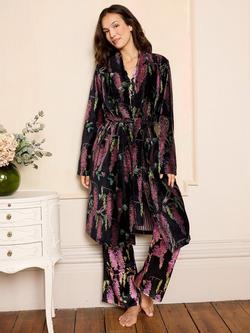 Their Nibs Women's Velvet Printed Dressing Gown, Black, Black