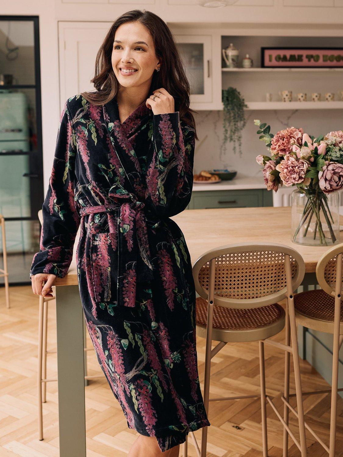 Womens Robes Crushed Velvet Dressing Gown Their Nibs Women's Velvet Printed Dressing  Gown, Black