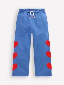 Mini Boden Kids' Bobbie Cotton Drawstring Applique Joggers, Bluejay Hearts