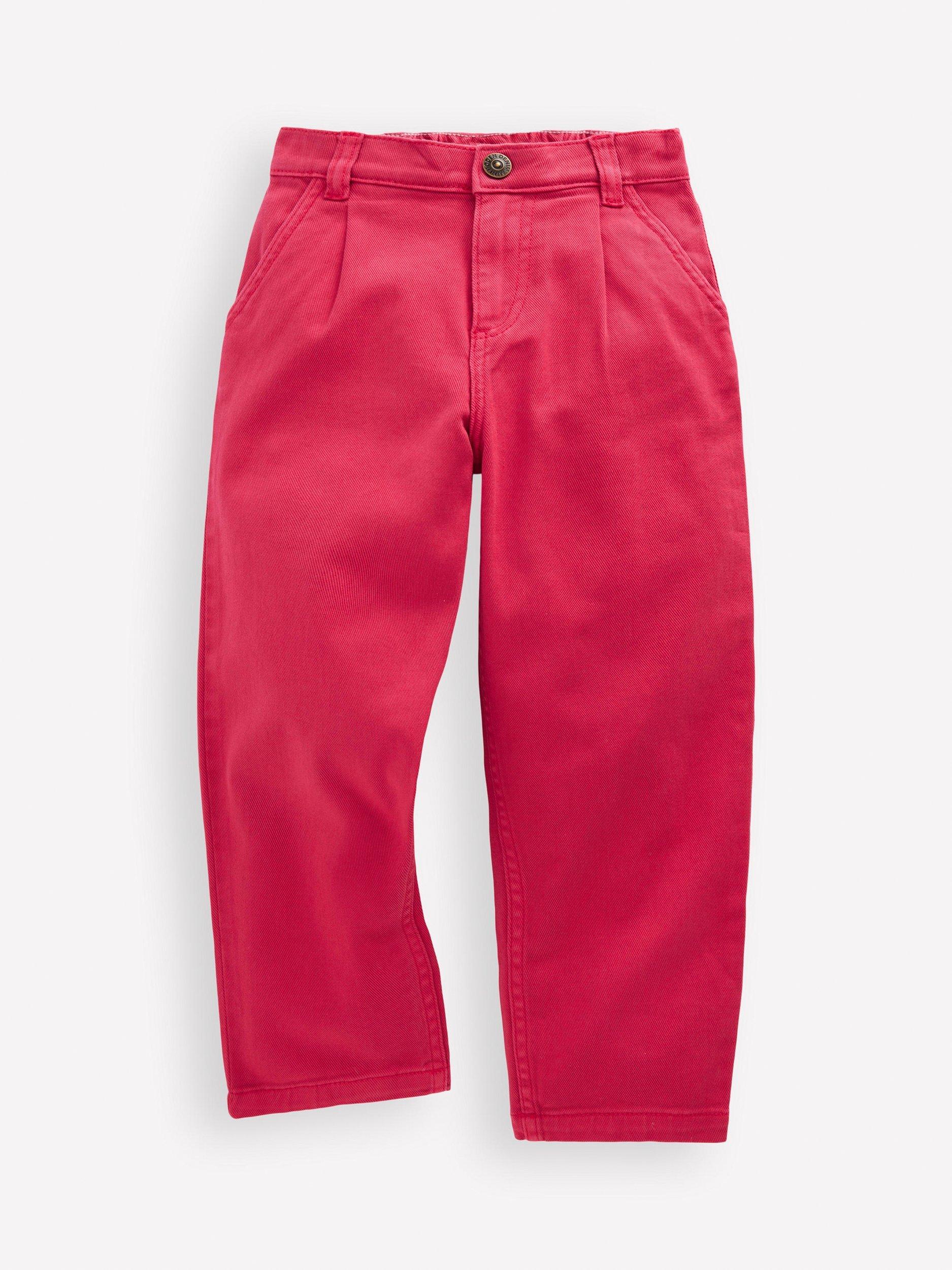 Product image 1 of 3, which shows Mini Boden Kids' Pleated Patch Pocket Jeans, Raspberry Pink, 2-3 years