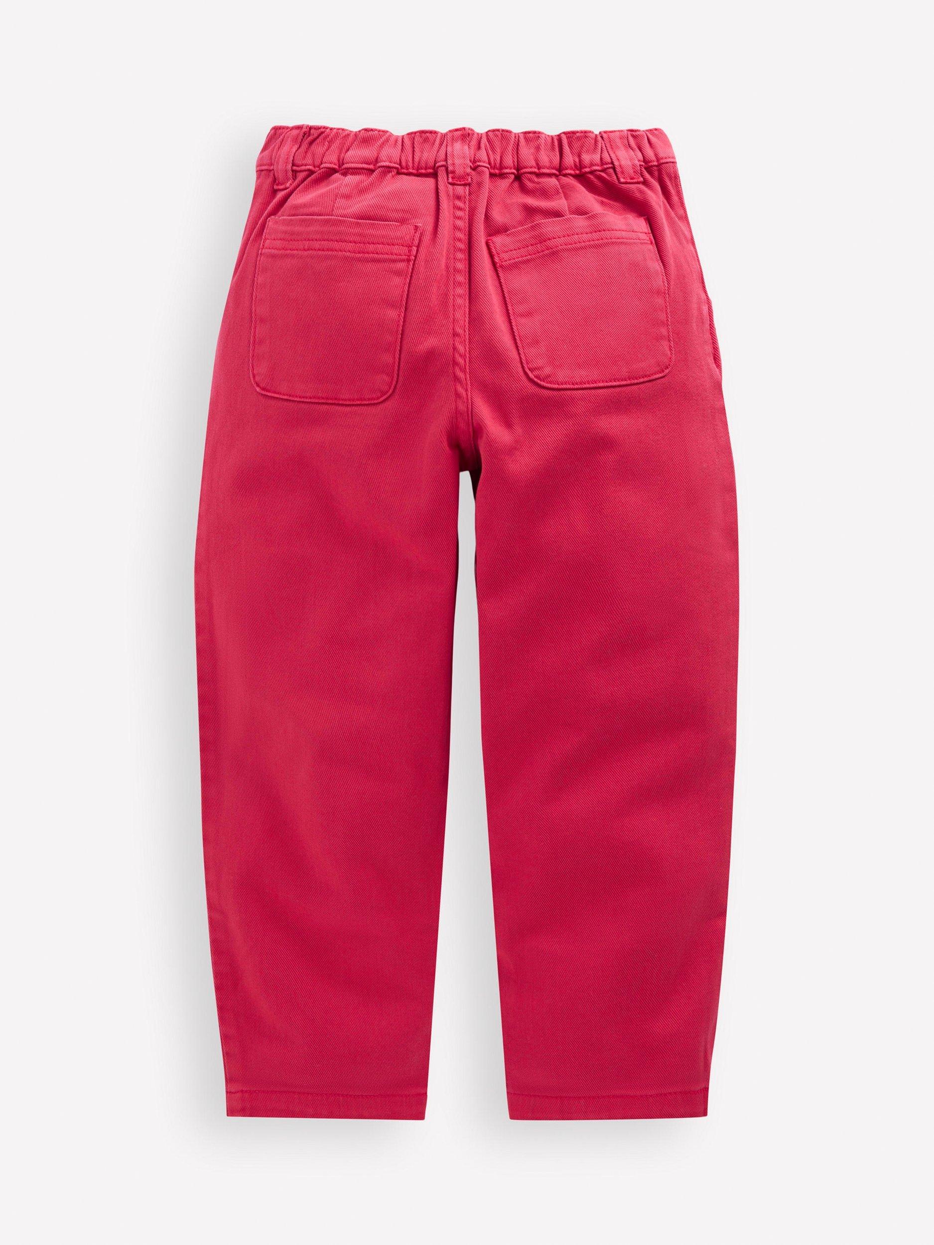 Product image 2 of 3, which shows Mini Boden Kids' Pleated Patch Pocket Jeans, Raspberry Pink, 2-3 years
