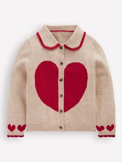 Mini Boden Kids' Cotton Blend Collared Cardigan, Melange Heart, Melange Heart