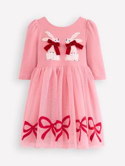 Mini Boden Kids' Applique Tulle Dress, Pink Bunnies, Pink Bunnies