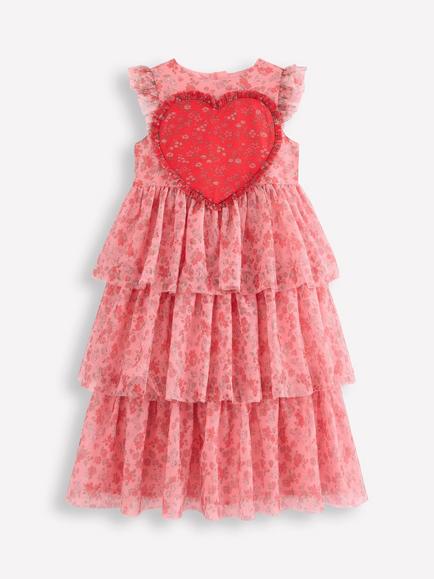 Mini Boden Kids' Tiered Tulle Dress, Pink Meadow Floral, Pink Meadow Floral