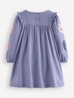 Mini Boden Kids' Cotton Long Sleeved Dress, Dusty Blue Hearts - view 2, Dusty Blue Hearts