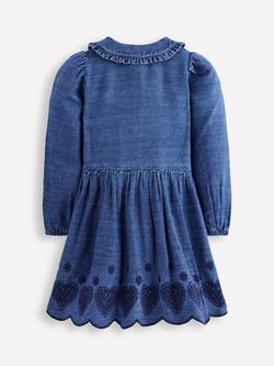 Mini Boden Kids' Cotton Long Sleeved Peter Pan Shirt Dress, Broderie Hearts - view 2, Broderie Hearts
