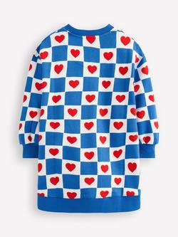 Mini Boden Kids' Cotton Relaxed Sweatshirt Dress, Blue Heart Stamp - view 2, Blue Heart Stamp