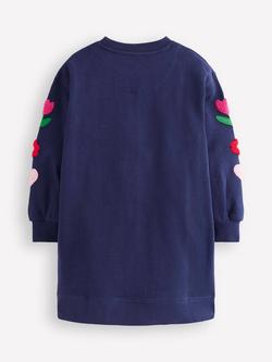 Mini Boden Kids' Cotton Relaxed Sweatshirt Dress, College Navy Birds - view 2, College Navy Birds