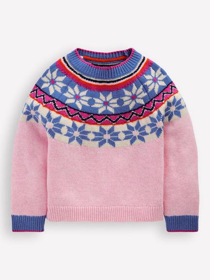 Mini Boden Kids' Eleanor Cotton Blend Fair Isle Jumper, Blooming Pink, Blooming Pink